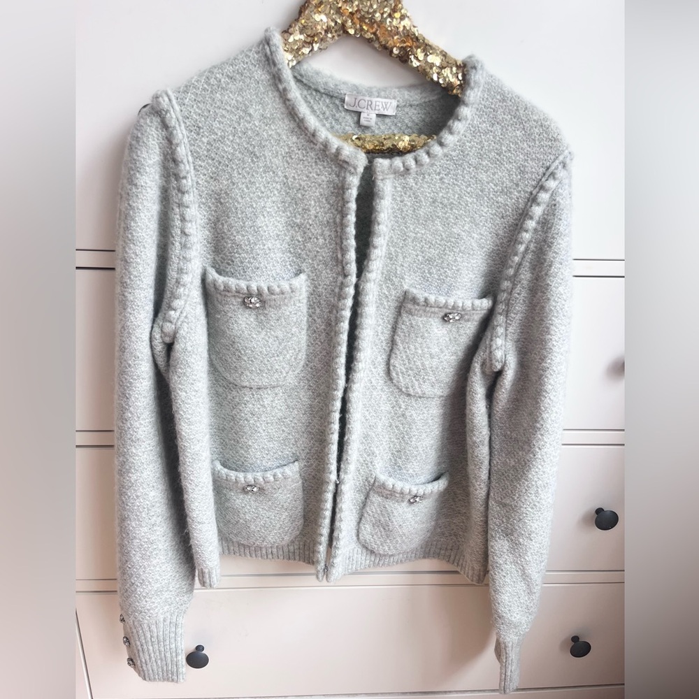 J.Crew Odette Wool Blend Sweater Lady Jacket With Jewel Buttons - Picture 3 of 13
